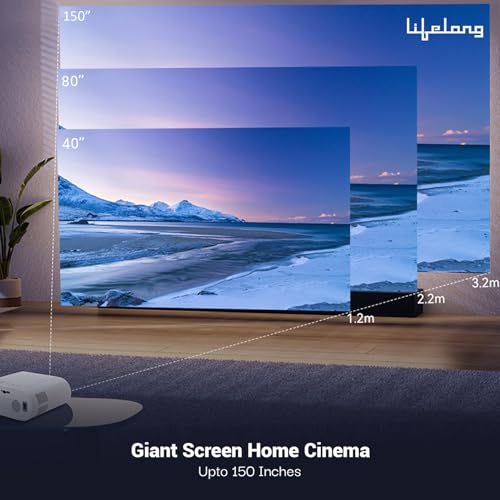 Lifelong Electronics Lightbeam Smart Projector | Android, 1080P& 4K Ultra Support, 3000 Lumens, 720p Native | for Room & Outdoors | All OTT Apps | WiFi/BT, Mirroring, USB, HDMI, 180°, Speakers