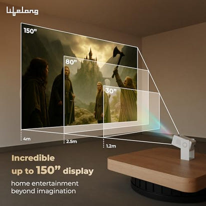 Lifelong Electronics Lightbeam Smart Projector | Android, 1080P& 4K Ultra Support, 3000 Lumens, 720p Native | for Room & Outdoors | All OTT Apps | WiFi/BT, Mirroring, USB, HDMI, 180°, Speakers