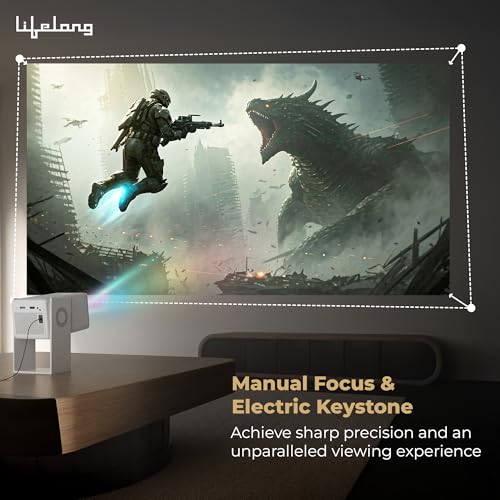 Lifelong Electronics Lightbeam Smart Projector | Android, 1080P& 4K Ultra Support, 3000 Lumens, 720p Native | for Room & Outdoors | All OTT Apps | WiFi/BT, Mirroring, USB, HDMI, 180°, Speakers