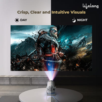 Lifelong Electronics Lightbeam Smart Projector | Android, 1080P& 4K Ultra Support, 3000 Lumens, 720p Native | for Room & Outdoors | All OTT Apps | WiFi/BT, Mirroring, USB, HDMI, 180°, Speakers