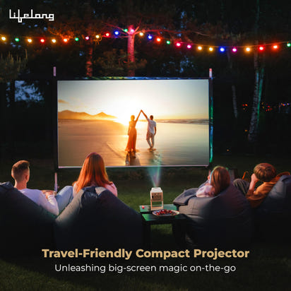 Lifelong Electronics Lightbeam Smart Projector | Android, 1080P& 4K Ultra Support, 3000 Lumens, 720p Native | for Room & Outdoors | All OTT Apps | WiFi/BT, Mirroring, USB, HDMI, 180°, Speakers
